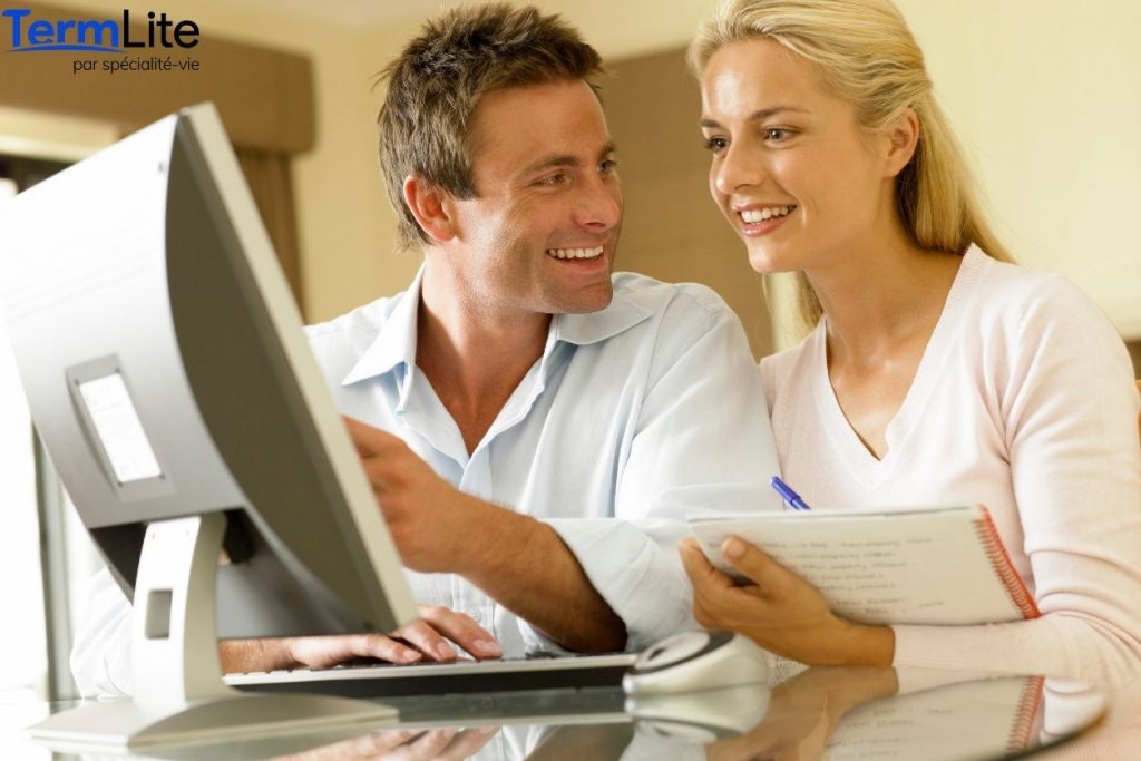 couple browsing life insurance options on internet